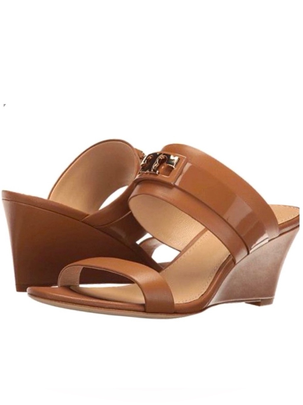 Tory Burch Gigi Wedge Leather Two band Slide Sandal